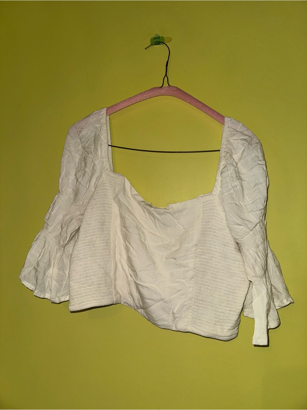 White Puff Sleeve Square Neck Women's Top